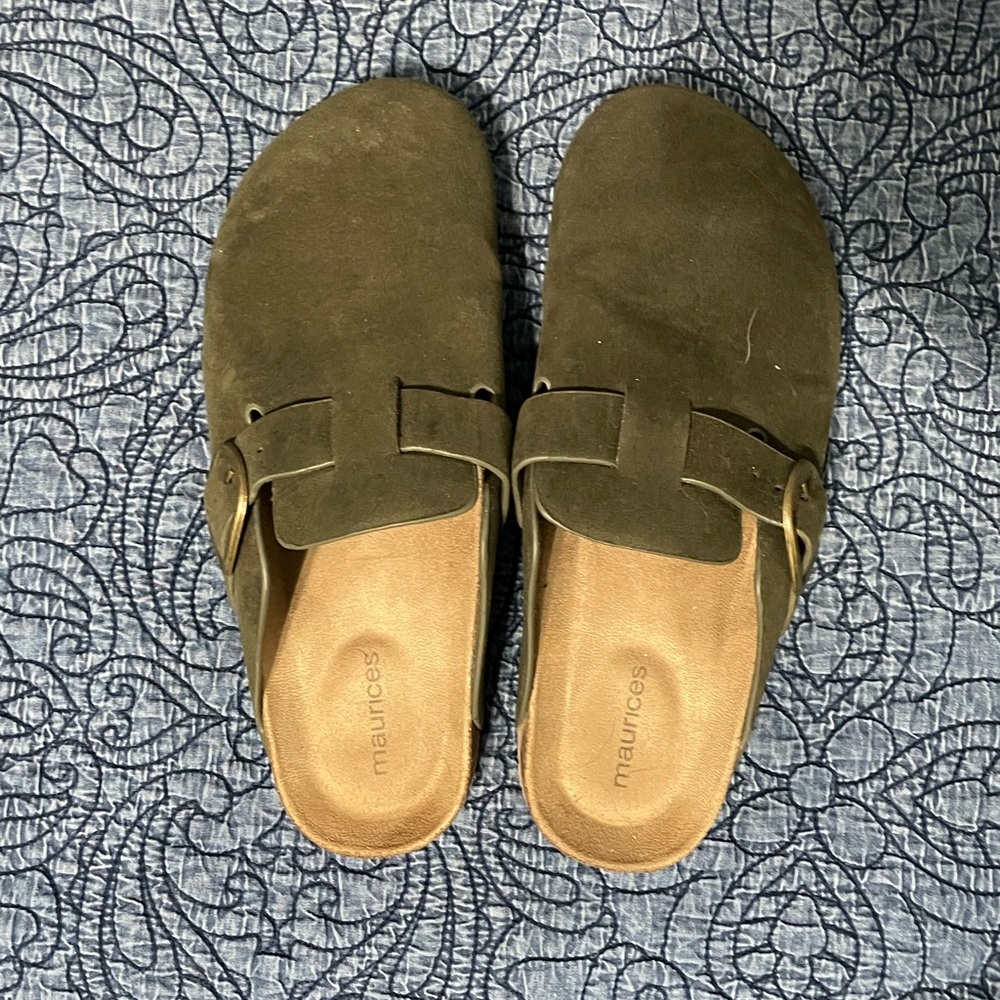 Maurices Forest Green Suede Mules